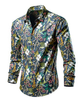 Men's Plus Size Tropical Leaf Print Button-Down Shirt