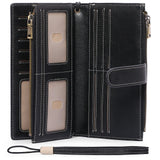 GOIACII Womens Wallets Large Capacity Credit Card Holder Rfid Wallet Women Double Zipper Pocket Leather Bifold Ladies Wristlet Clutch Wallet