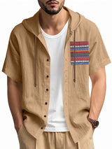 Men's Full Size Casual Hooded Short Sleeve Shirt Plus Size