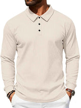 Men's Full Size Ribbed Long Sleeve Polo with Button Detail Plus Size