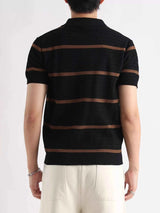Men's Plus Size Striped Zip-Up Knit Polo