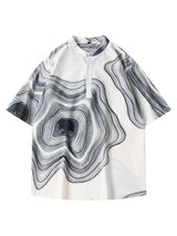 Men's Plus Size Abstract Wave Print Short Sleeve Blouse