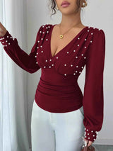 Pearl Embellished V-Neck Blouse