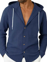 Men's Full Size Drawstring Hooded Button Up Shirt Plus Size