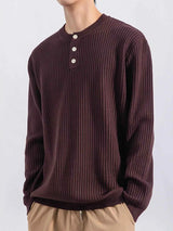 Men's Plus Size Ribbed Button Detail Knit Top