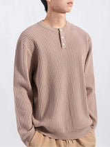 Men's Plus Size Ribbed Button Detail Knit Top