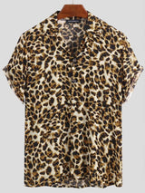 Men's Full Size Leopard Print Short Sleeve Shirt Plus Size