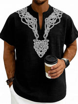 Men's Full Size Notched Printed Short Sleeve Blouse Plus Size