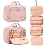 LOVEVOOK Travel Toiletry Bag for Women with Jewelry Makeup Brush OrganizerHanging Travel Toiletry Bag with Makeup Cosmetic Bag Organizer Carry-on Travel Accessories EssentialsPink