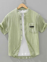 Men's Plus Size Casual Textured Button Up Shirt