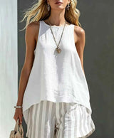 Round Neck Tank and Striped Shorts Set