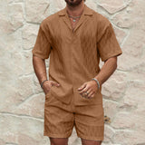 edc7ff9ee0eef9a9d13db24be33cae98Men Tracksuits Summer Fashion Solid Loose Casual Two Pieces Lapel