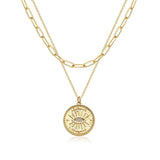 BENEIGE Evil Eye Necklace 14K Gold Plated Cute Dainty Handmade Everyday Layered Coin Necklace for Women Minimalist Jewelry