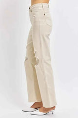 Judy Blue Full Size High Waist Distressed Wide Leg Jeans