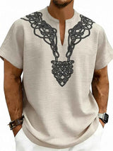 Men's Full Size Notched Printed Short Sleeve Blouse Plus Size