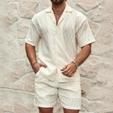 8f8af6645be1d8171992aad1e500f727Men Tracksuits Summer Fashion Solid Loose Casual Two Pieces Lapel