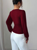 Pearl Embellished V-Neck Blouse