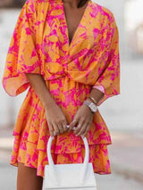 Layered Printed Surplice Mini Dress