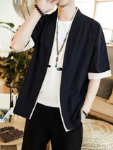 Men's Plus Size Contrast Trim Half Sleeve Shirt