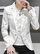 Men's Plus Size Newspaper Print One Button Blazer