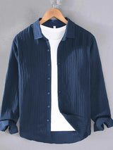 Men's Plus Size Textured Button Up Long Sleeve Shirt