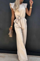 Round Neck Cap Sleeve Jumpsuit