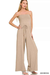 Zenana Tube Top Jumpsuit with Drawstring Waist