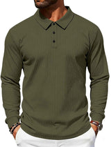 Men's Full Size Ribbed Long Sleeve Polo with Button Detail Plus Size