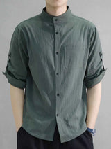 Men's Plus Size Button Up Roll-Up Sleeve Shirt