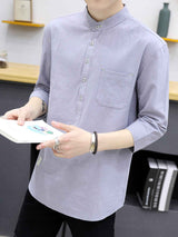 Men's Plus Size Button Detail 3/4 Sleeve Shirt Plus Size