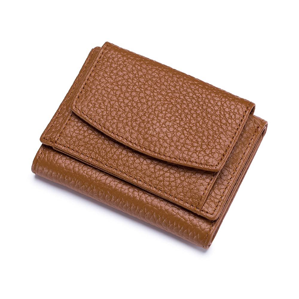 Compact RFID Wallet for Women - Yocipa Earth-Yellow Leather Mini Purse - Amaryllisstores