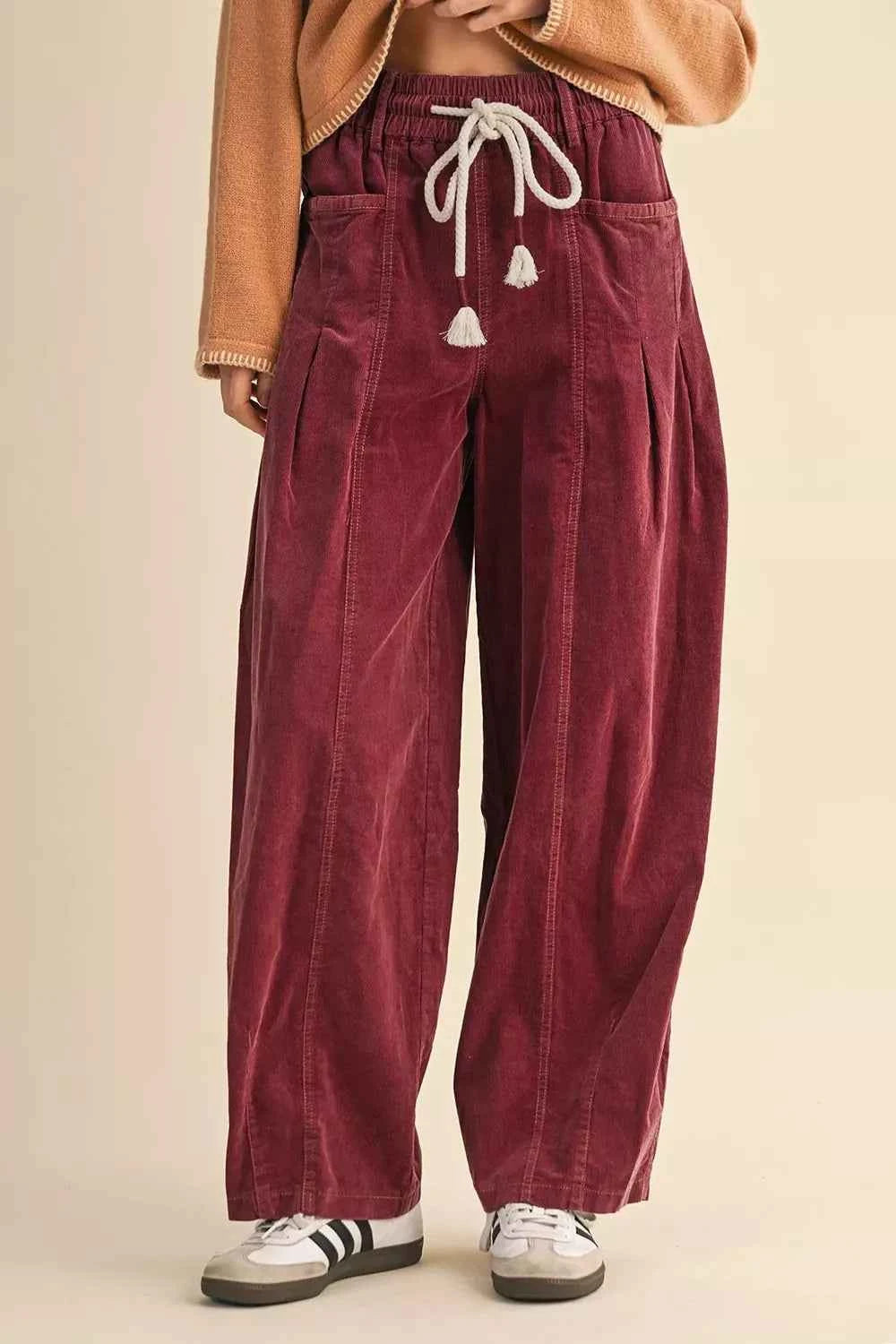 Elastic Waist Drawstring Corduroy Casual Pants