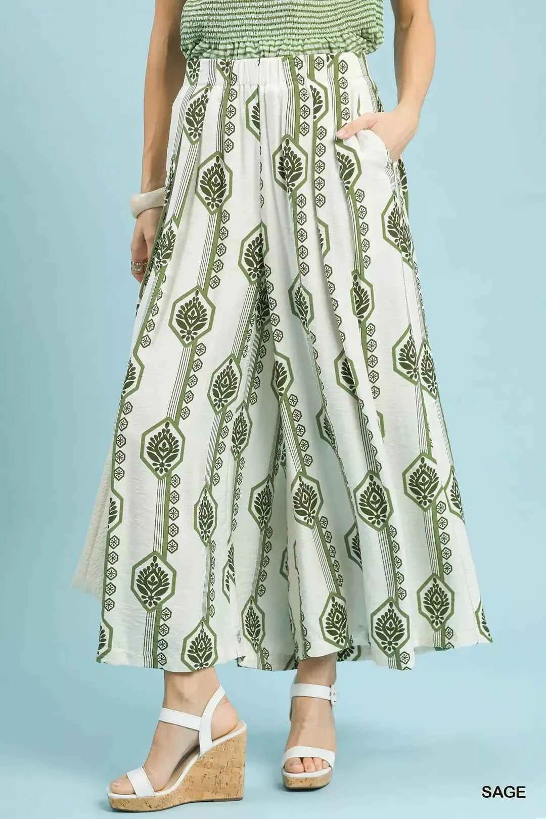 Umgee Geometric Boho Print Wide Leg Pants