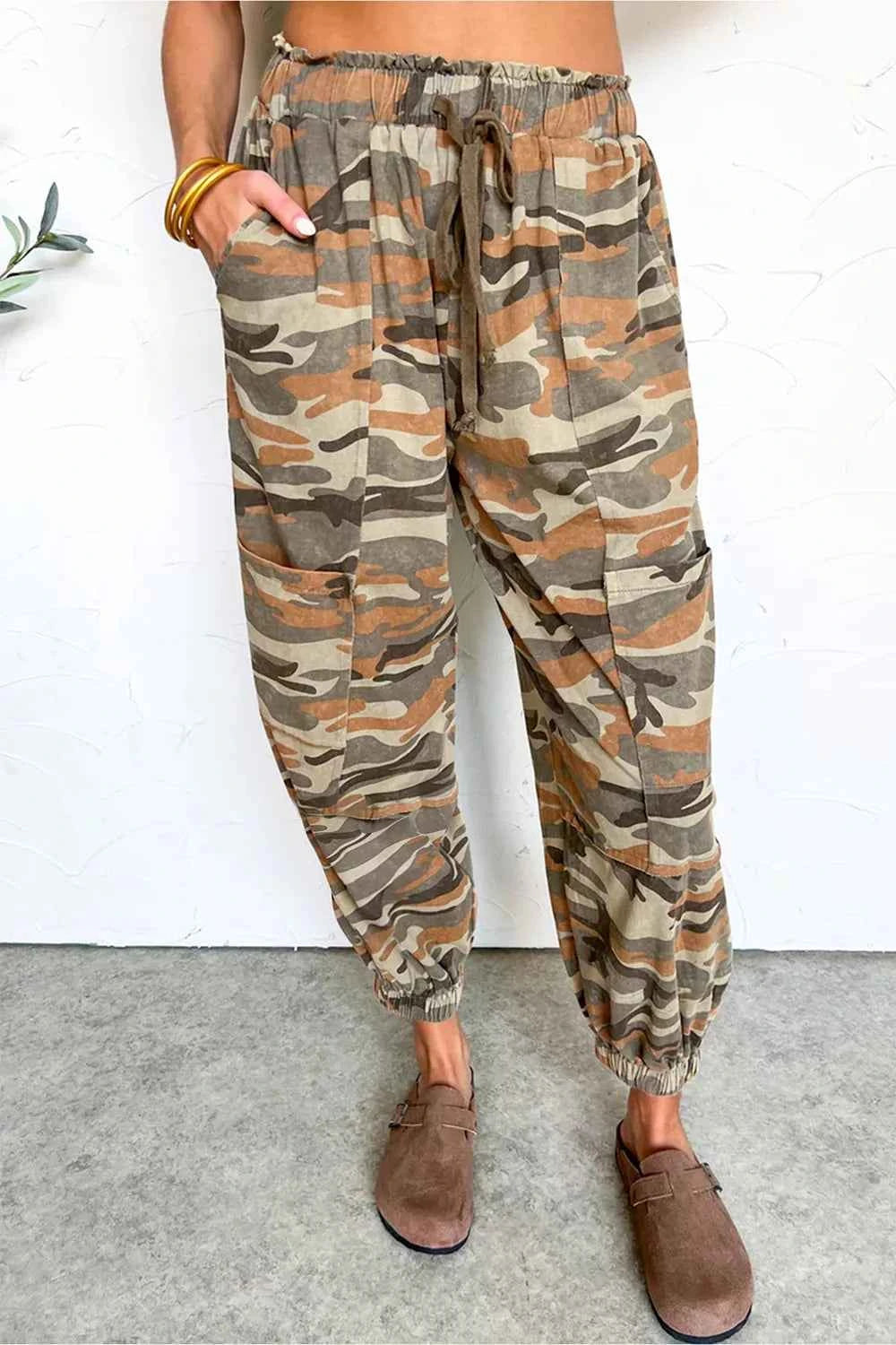 Camouflage Printed Drawstring Elastic Waist Jogger Pants
