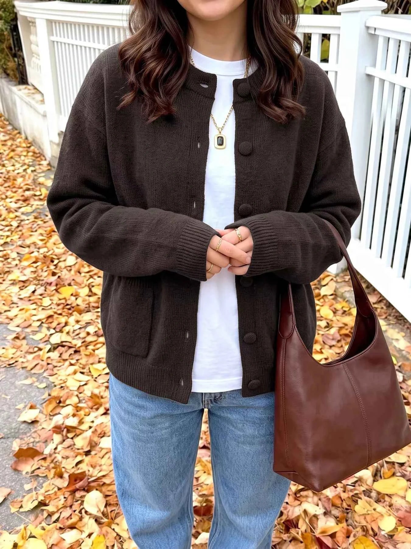Crew Neck Button-Up Cardigan