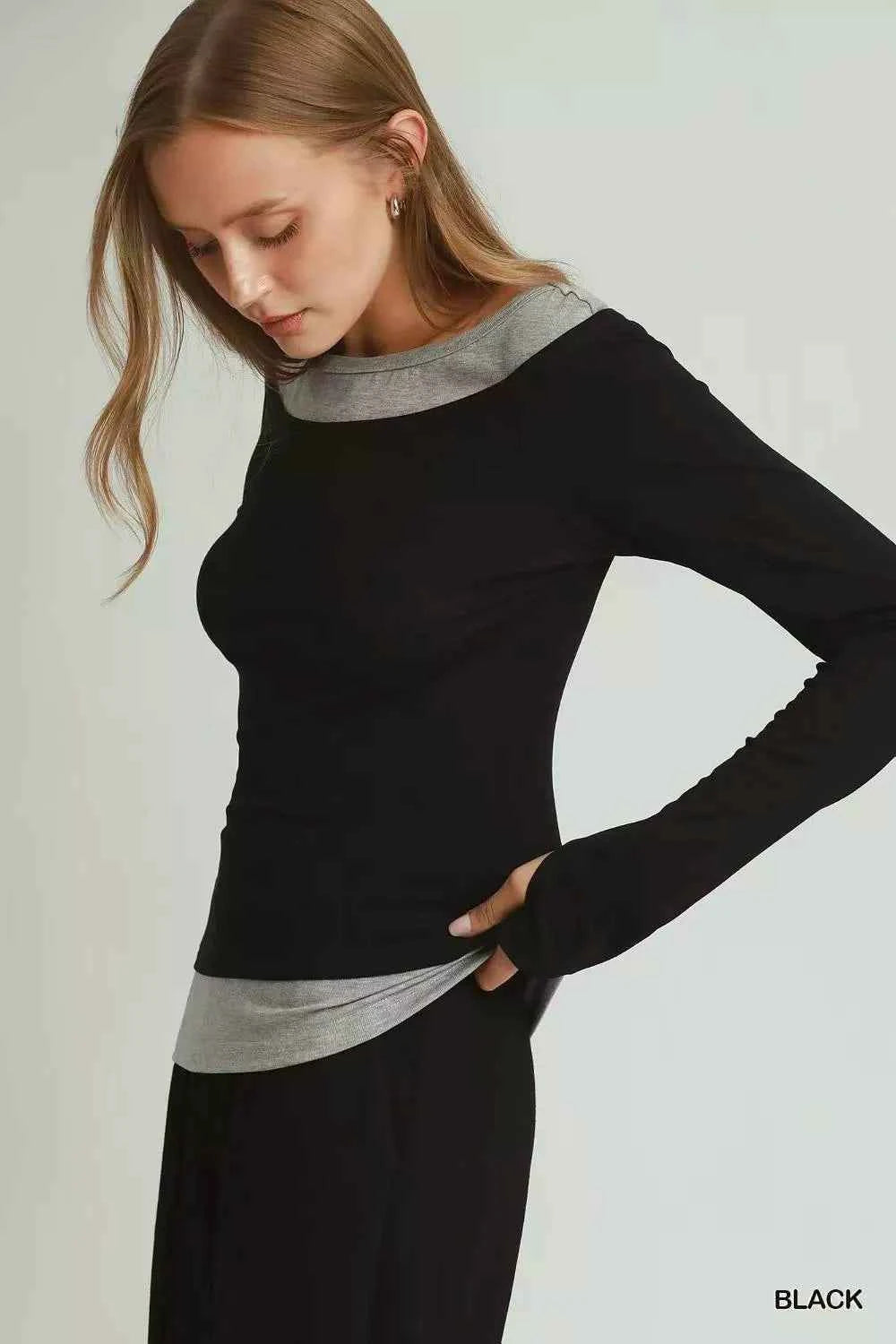 Umgee Layered Twofer Long Sleeve Top