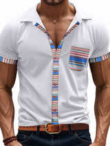 Men's Full Size Short Sleeve Shirt with Colorful Trim Plus Size