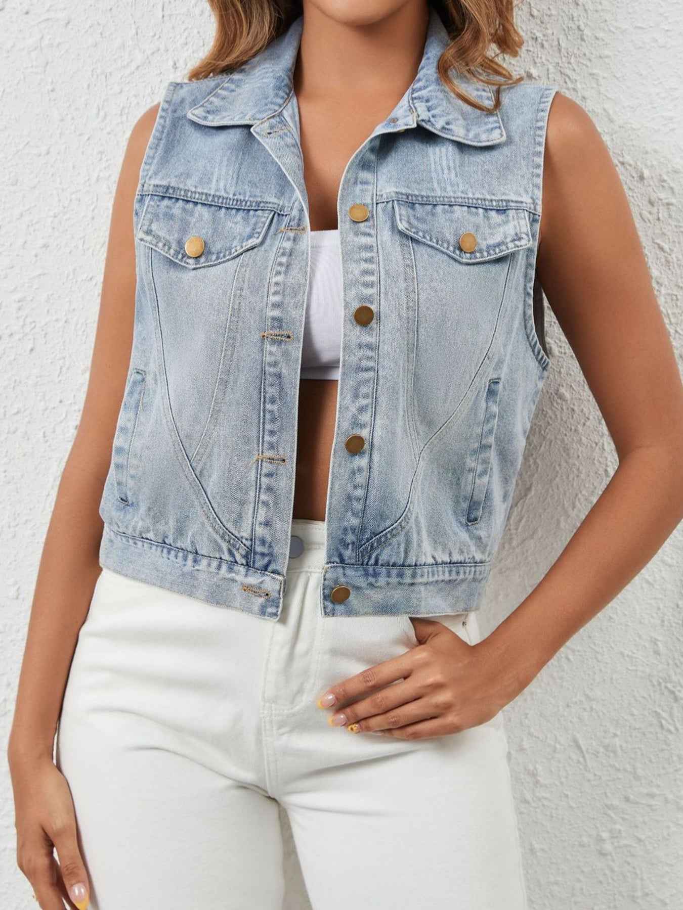 Sleeveless Button Up Denim Jacket
