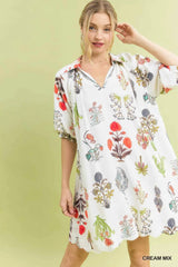 Umgee Floral Encyclopedia Print Mini Dress