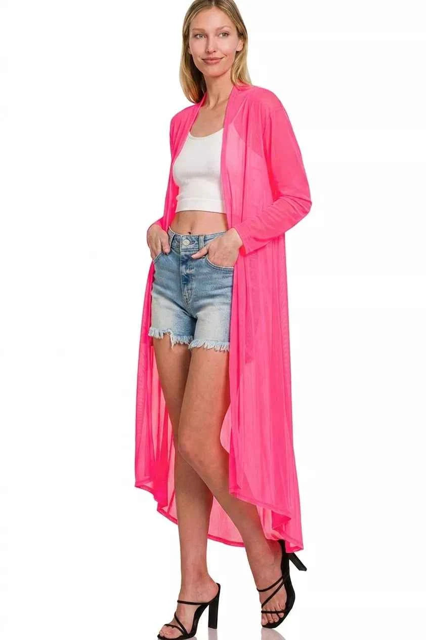 Zenana Mesh Open Front Cardigan