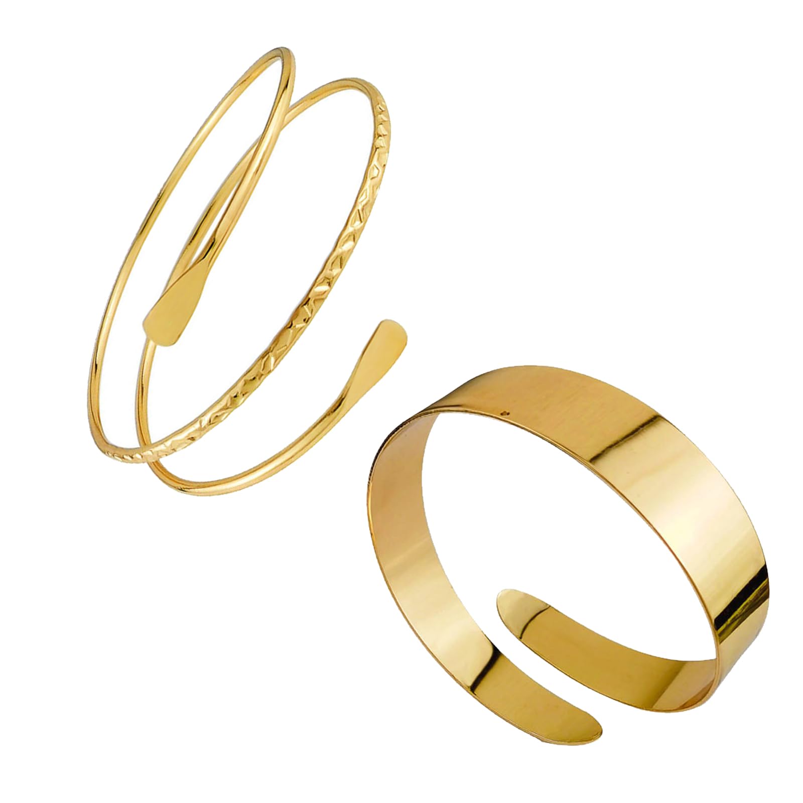 ZMANYIJEW 2Pcs Upper Arm Bracelet Cuff Bangle Minimalist Gold Metal Coil Arm Cuff Bracelets for Women Irregular Wave Chunky Cuff Bangle Armband Statement Party Jewelry (gold-11)