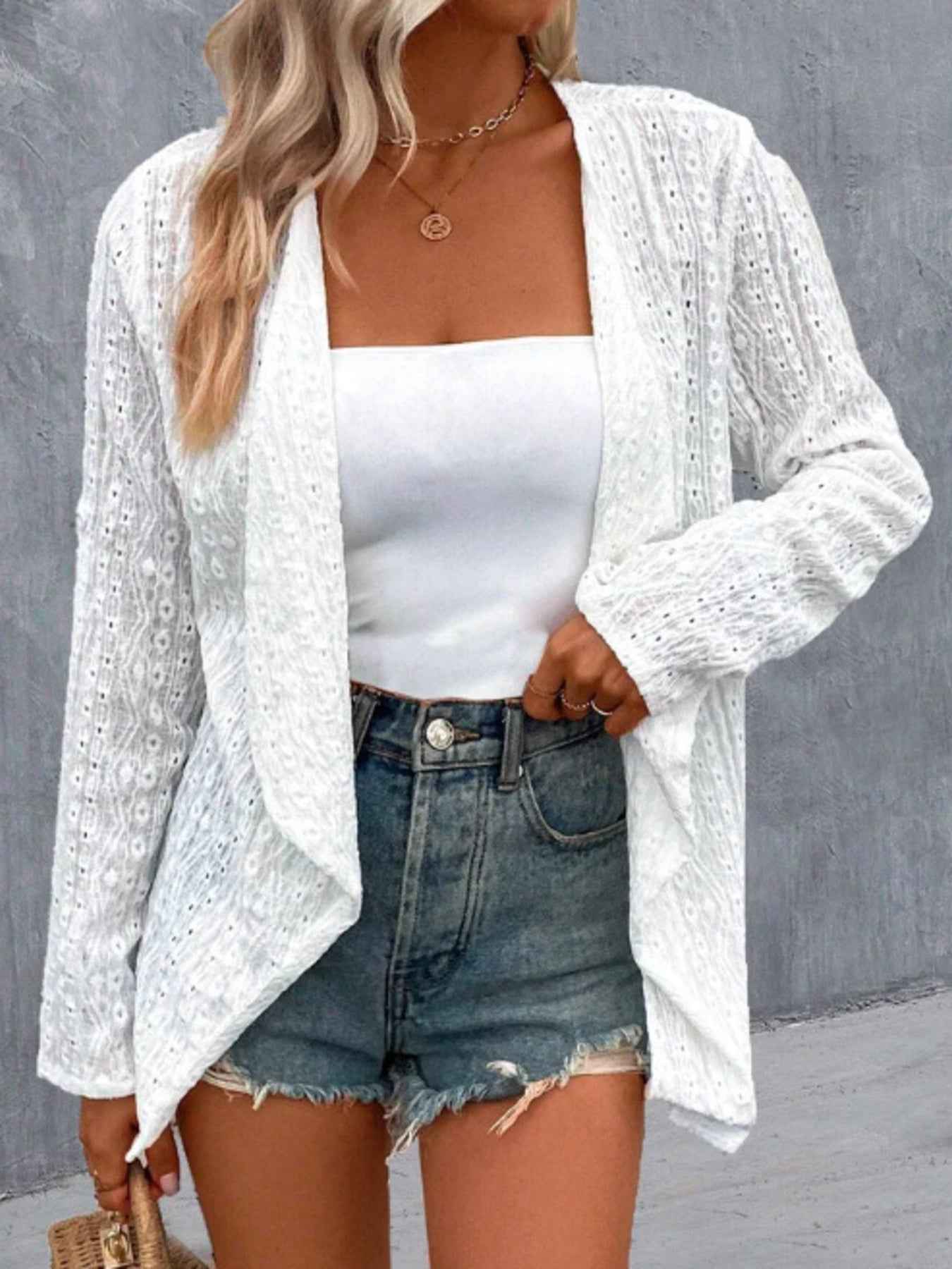 Eyelet Embroidered Open Front Cardigan