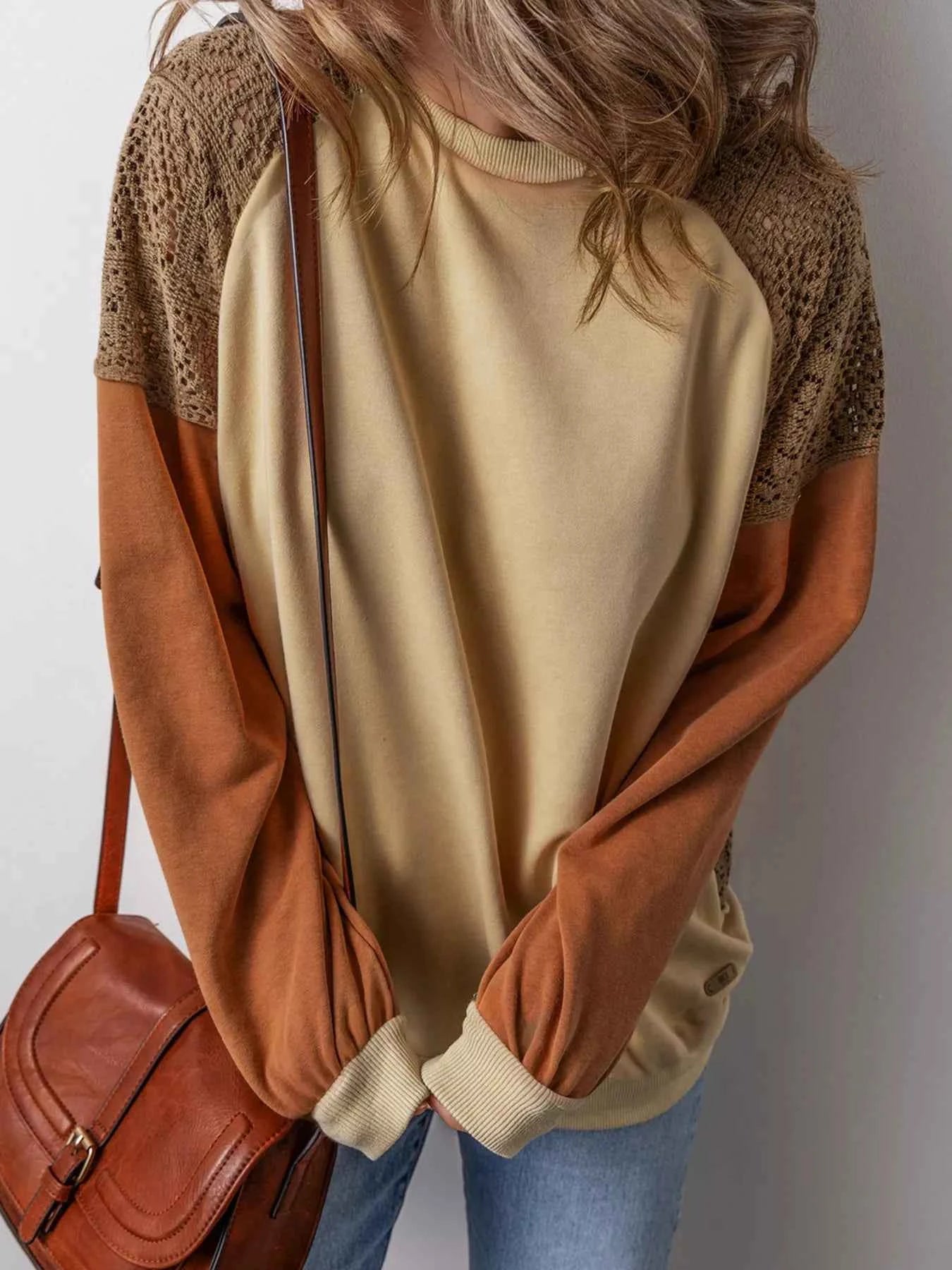 Lace Patchwork Colorblock Drop Shoulder Sweatshirt