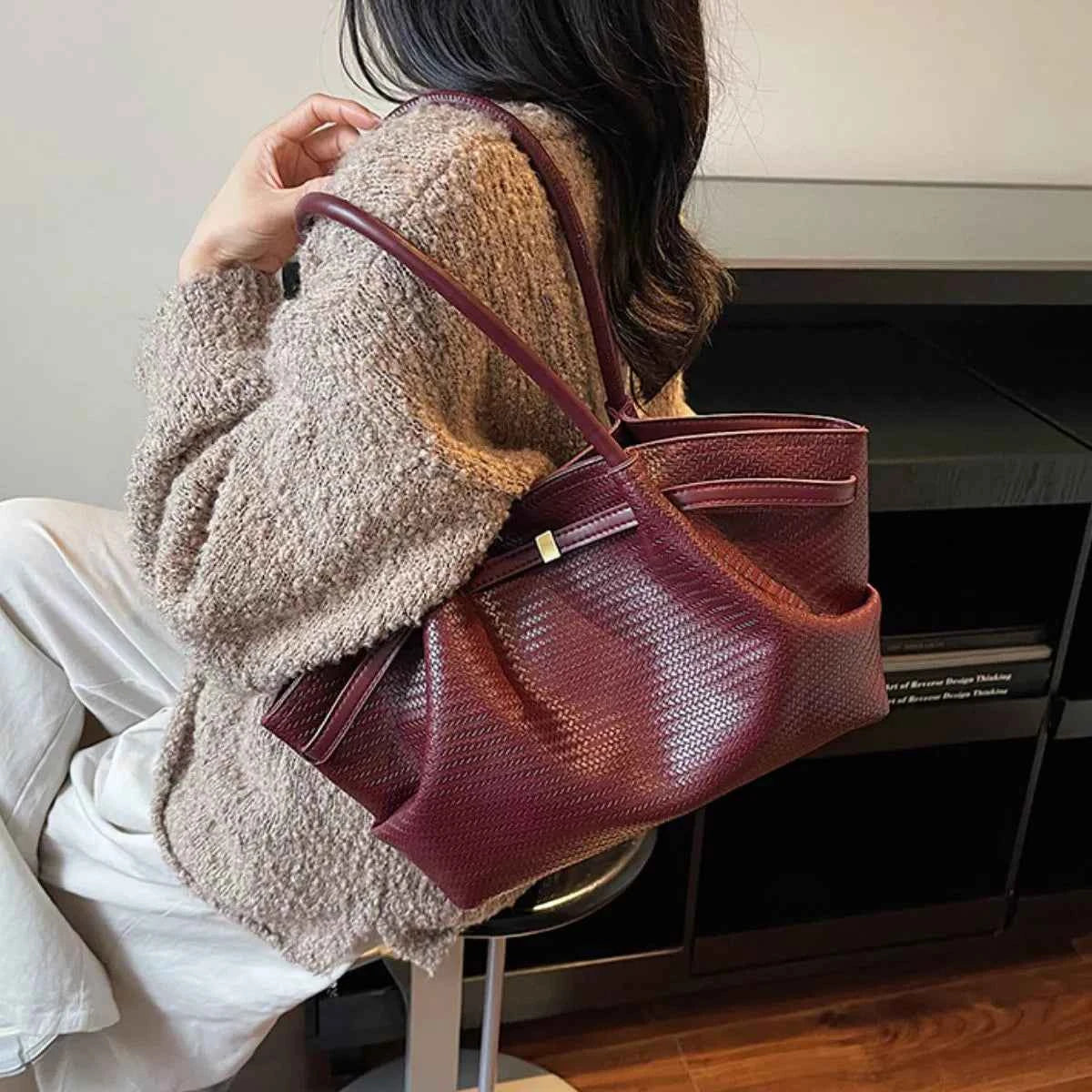 Textured Leather Shoulder Bag