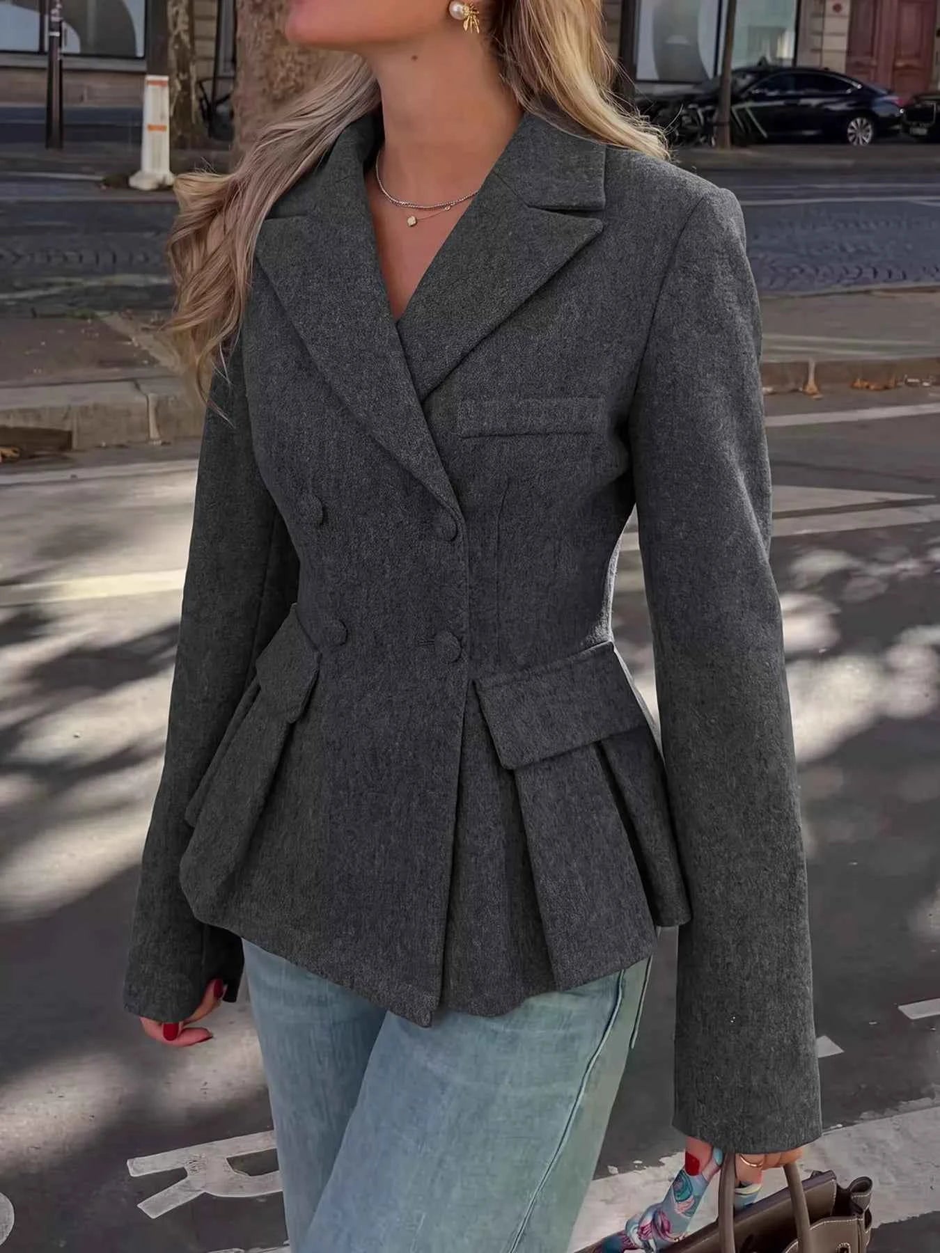 Double-Breasted Peplum Blazer