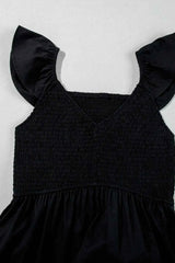 V Neck Ruffled Cap Sleeve Smocked Maxi Dress