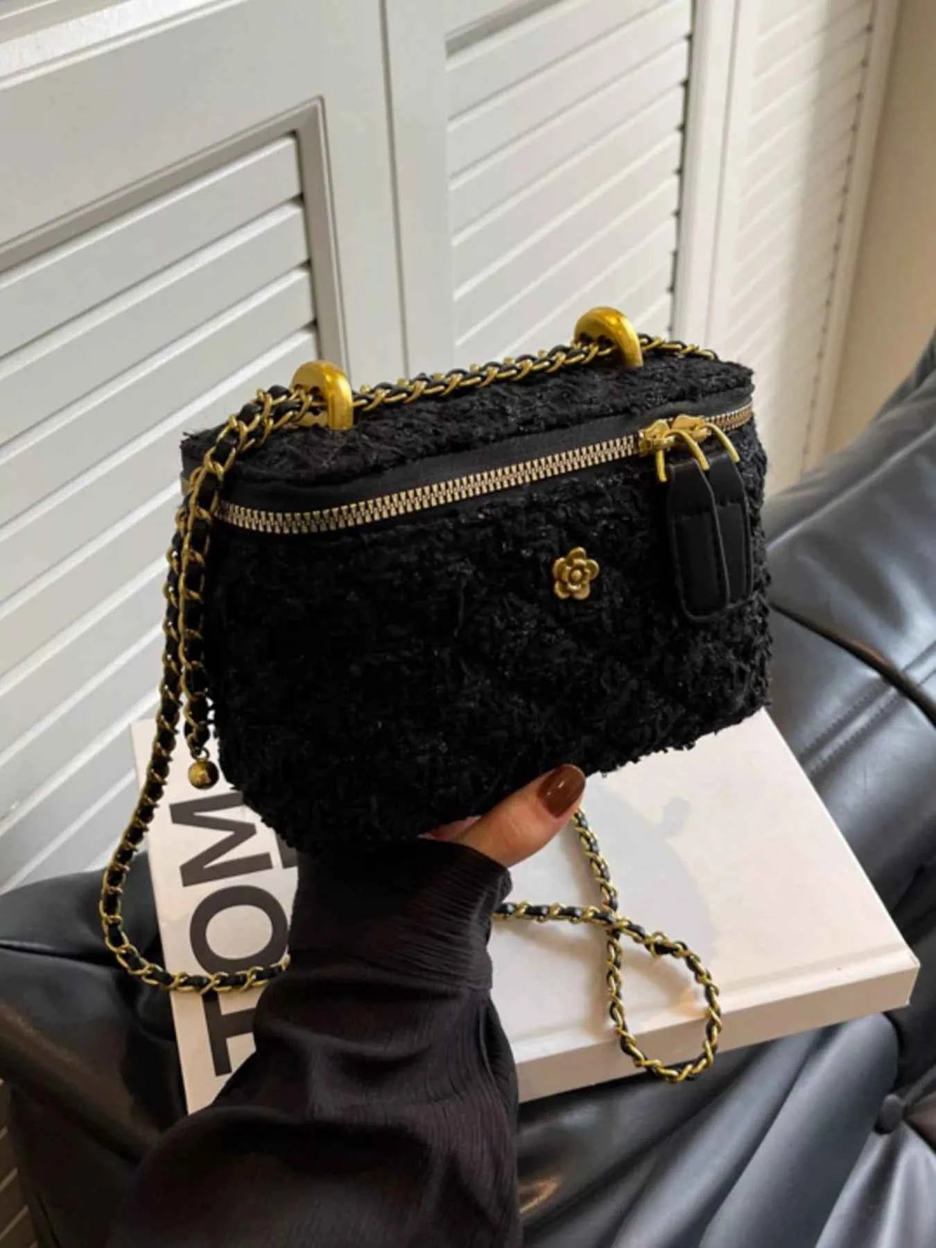 Tweed Crossbody Bag with Chain Strap