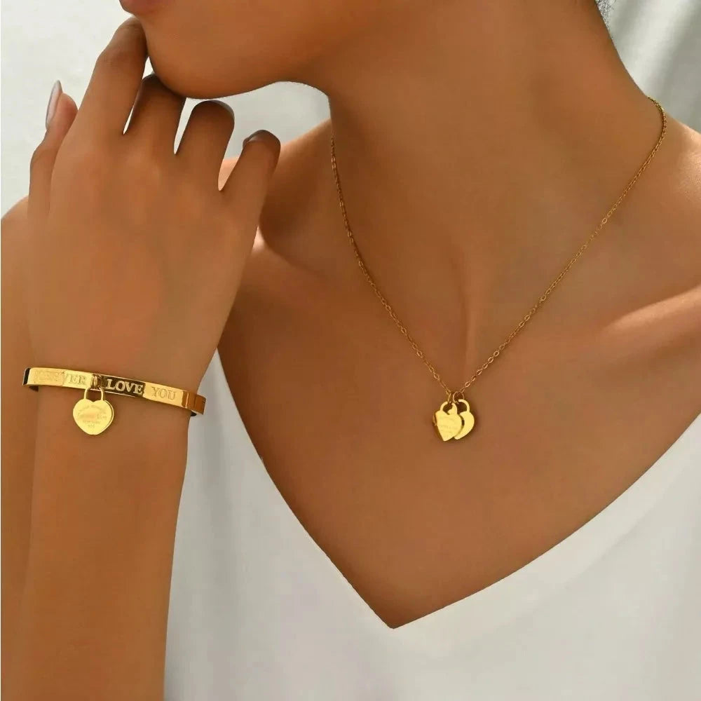18K Gold-Plated Heart Jewelry Set