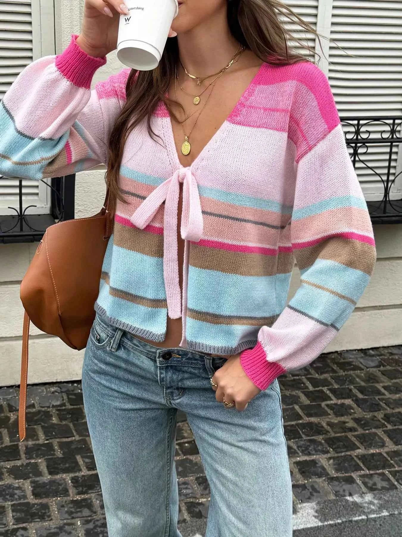 Striped Tie-Front Cardigan