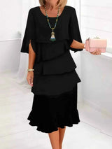 Full Size Ruffle Layered Flutter Sleeve Dress Plus Size